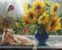 Без бренда «Подсолнухи в синей вазе возле кота» в Ярославле