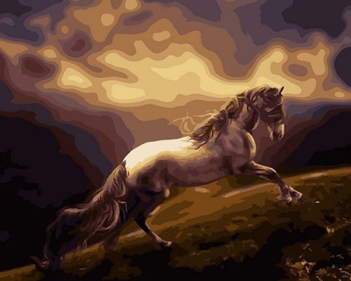 Картина по номерам 40x50 Бег лошади в вечерних горах