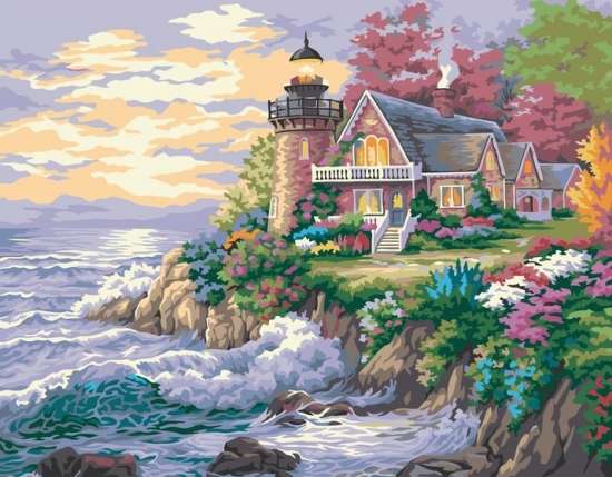 Картина по номерам 40x50 Дом с маяком у моря