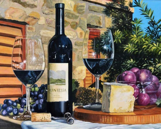 Картина по номерам 40x50 Красное вино с сыром и сливами