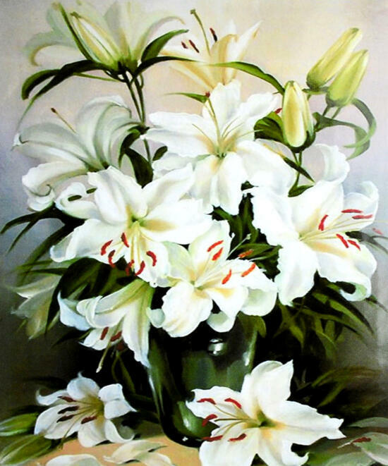 Картина по номерам 40x50 Букет белых королевских лилий