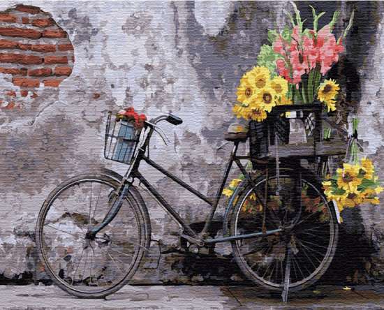 Картина по номерам 40x50 Велосипед с ящиком цветов