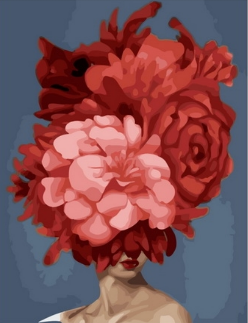 Картина по номерам 40x50 Портрет девушки с огромным красным цветком