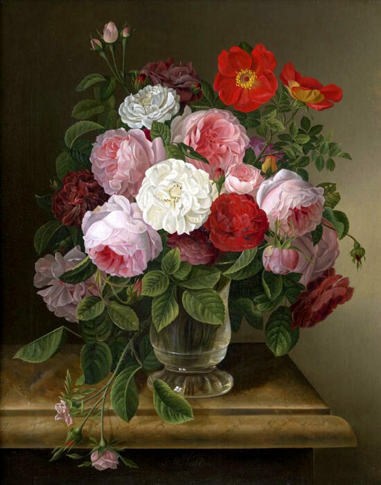 Картина по номерам 40x50 Хрустальная ваза с букетом ярких и красочных роз