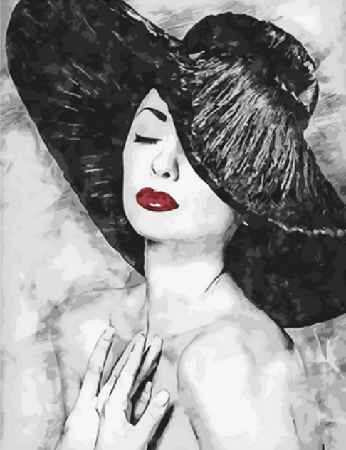 Картина по номерам 40x50 Черно-белая леди с красными губами