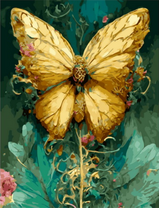 Золотая бабочка и цветы