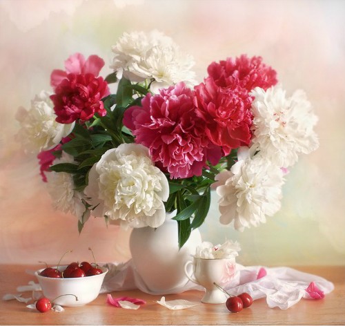 Картина по номерам 40x50 Бело-малиновые цветы в вазе