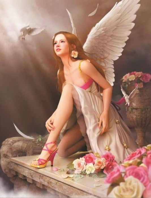 Алмазная мозаика 40x50 Девушка-ангел и розы