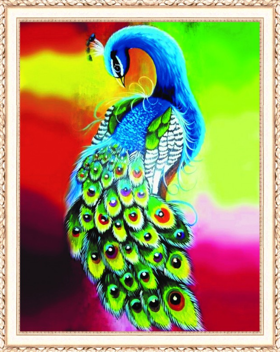 Алмазная мозаика 40x50 Павлин на разноцветном фоне