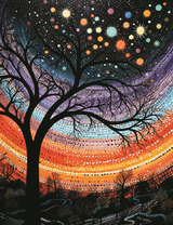 Разноцветные звезды над деревом