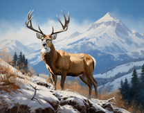 Красивый олень в горной долине