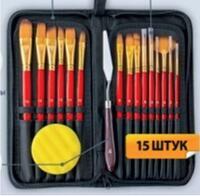 Без бренда «Набор кистей для рисования в чехле, премиум набор (15 нейлоновых кистей, 1 мастихин) красные» в Ярославле