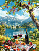 Без бренда «Винный натюрморт с бокалами, бутылкой вина, фруктами и ягодами» в Ярославле