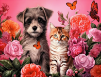 Без бренда «Щенок и котенок в розовых цветах» в Ярославле
