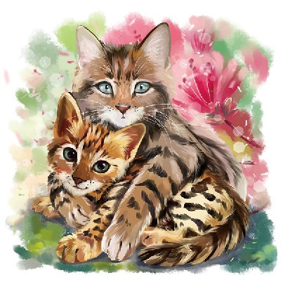 Алмазная мозаика 25x25 Лесные котята в цветах