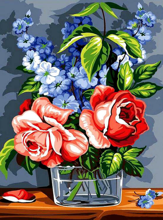 Картина по номерам 40x50 Букет с роз и полевых цветов на столе