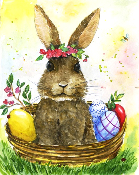 Картина по номерам 40x50 Пасхальный кроли с яйцами в корзинке